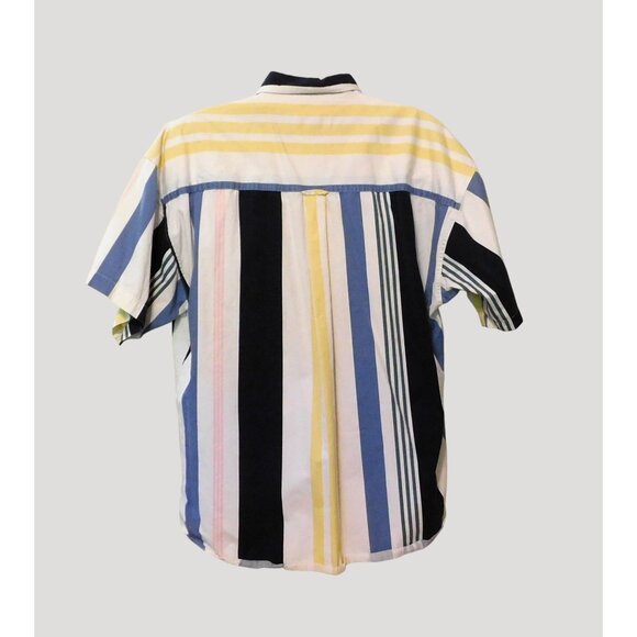 Chaps Ralph Lauren Shirt XL Multicolor Stripe Short Sleeve Button-Up 100% Cotton - Picture 4 of 6